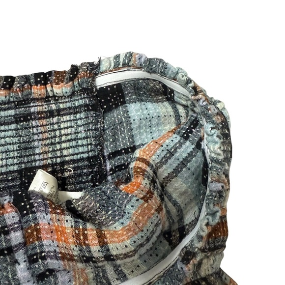 Free People Plaid Henrietta Smocked Ruffle and Button Detailed Tube Top Size S - Picture 7 of 9